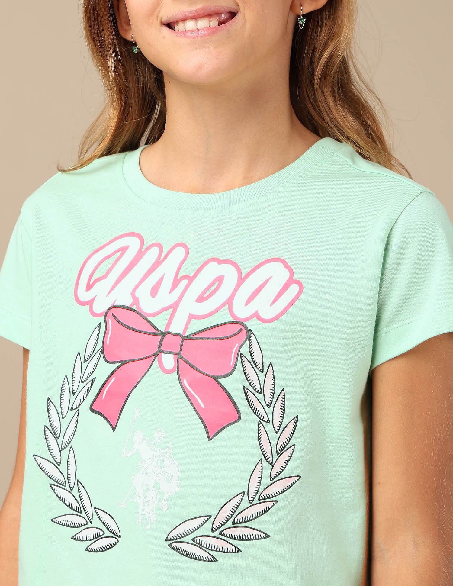 U.S. Polo Assn. Kids Girls Bow Print Relaxed Fit T-Shirt