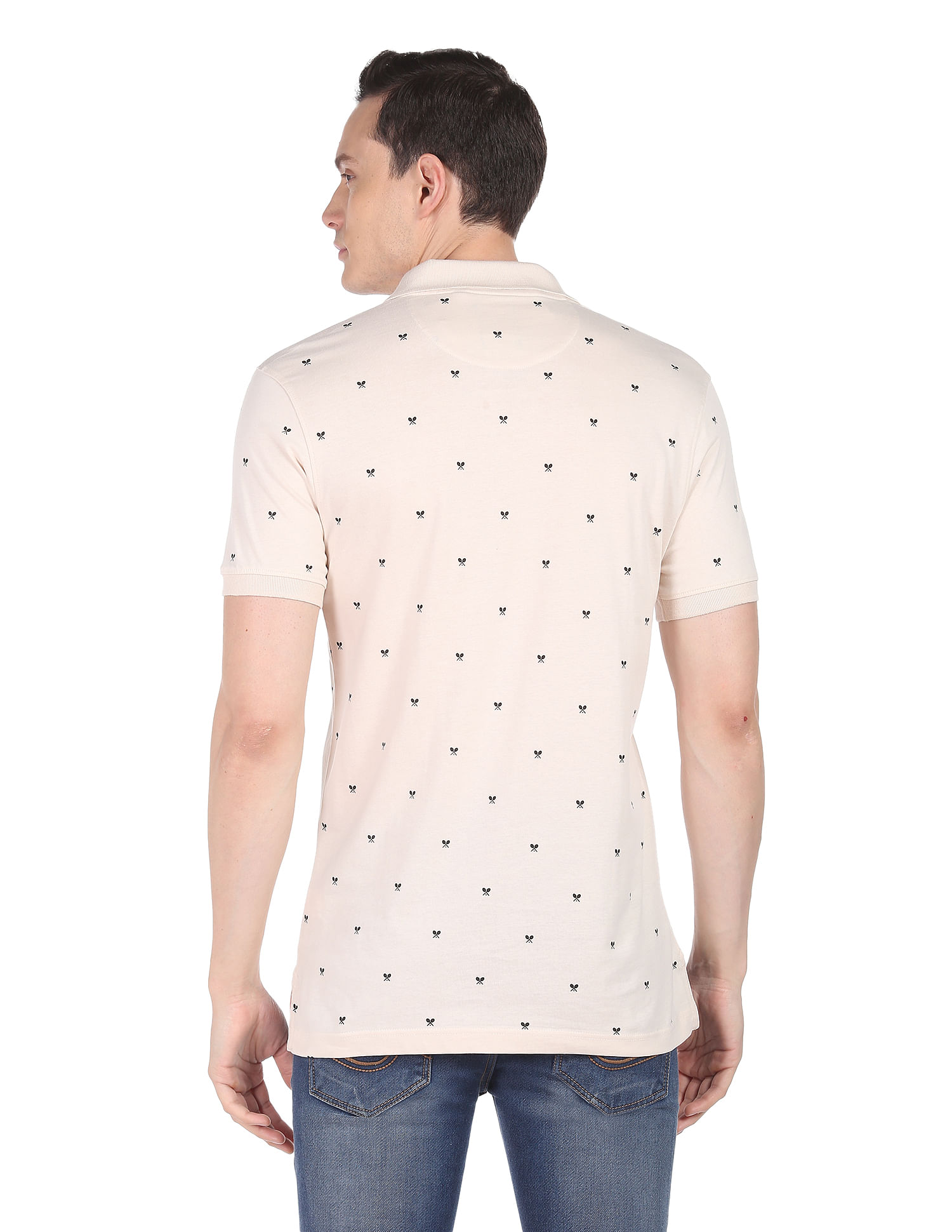 AD by Arvind Geometric Print Cotton Polo Shirt