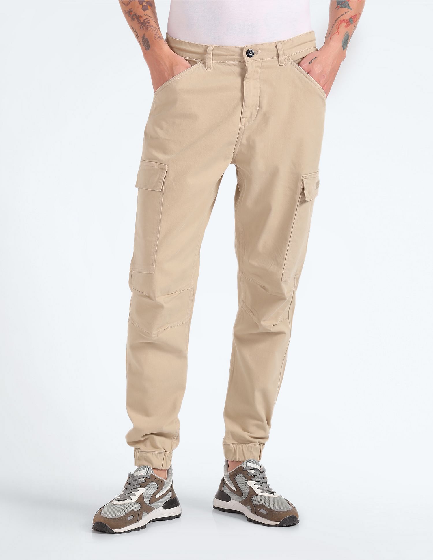Flying Machine Mid Rise Solid Cargo Utility Trousers