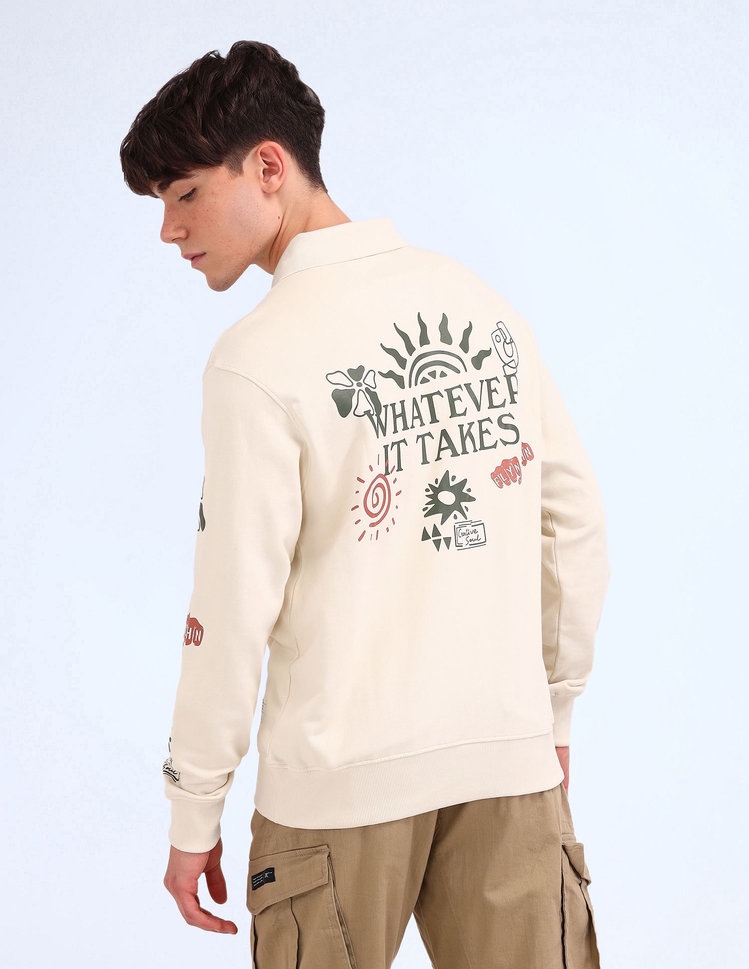 Flying Machine Relaxed Fit Graphic Printed Sweatshirt