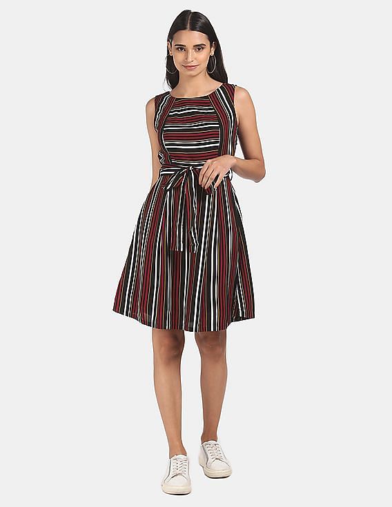 Flying Machine Women Striped Fit Flare Dress