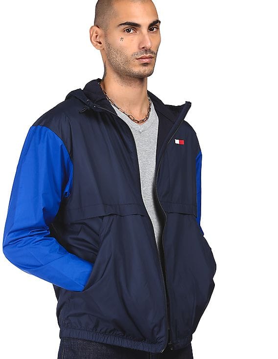 Buy Tommy Hilfiger Men Navy Wind Breaker Solid Jacket