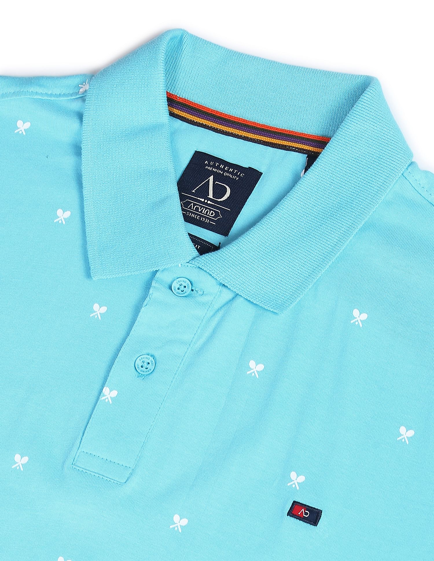 AD by Arvind Geometric Print Cotton Polo Shirt