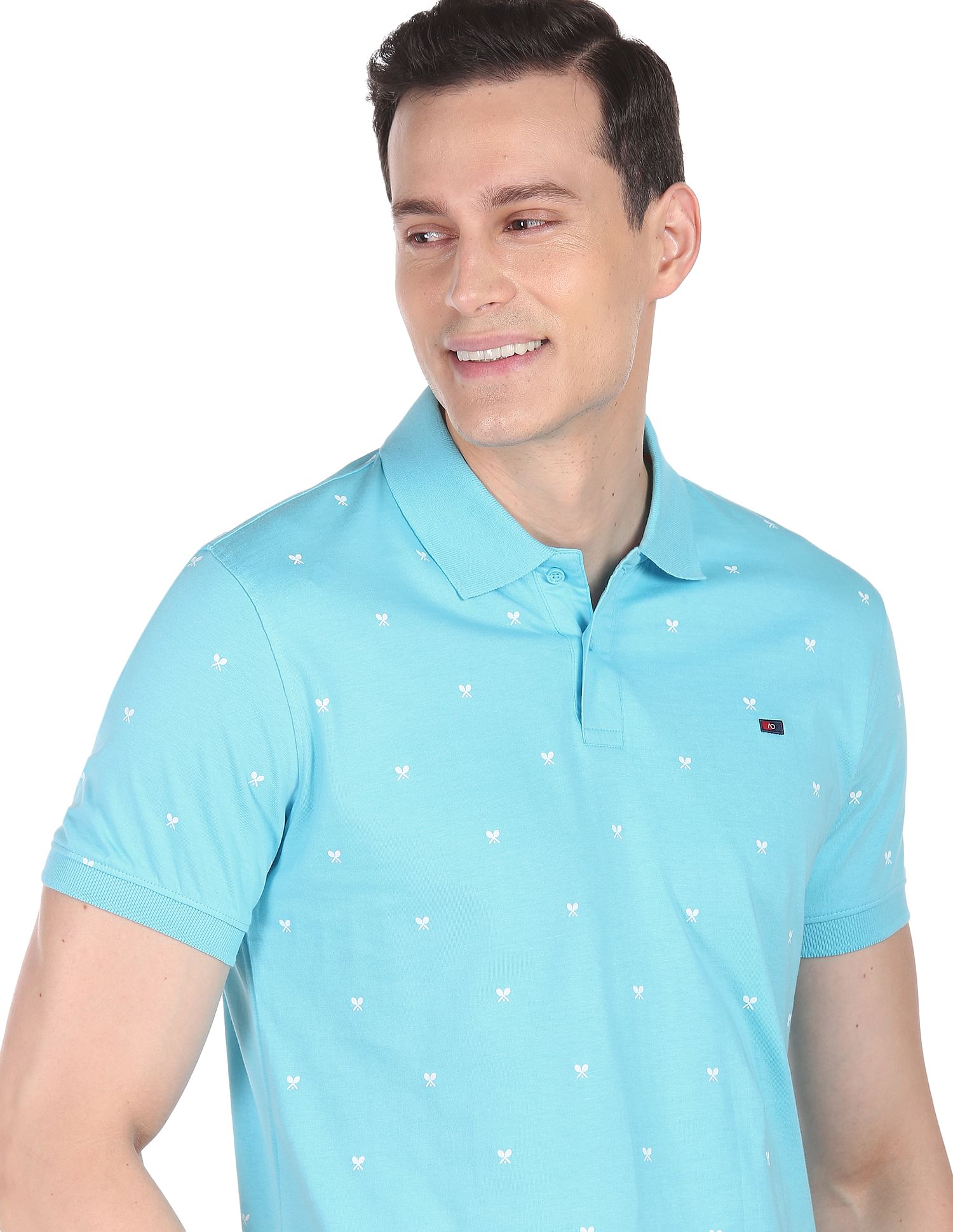 AD by Arvind Geometric Print Cotton Polo Shirt