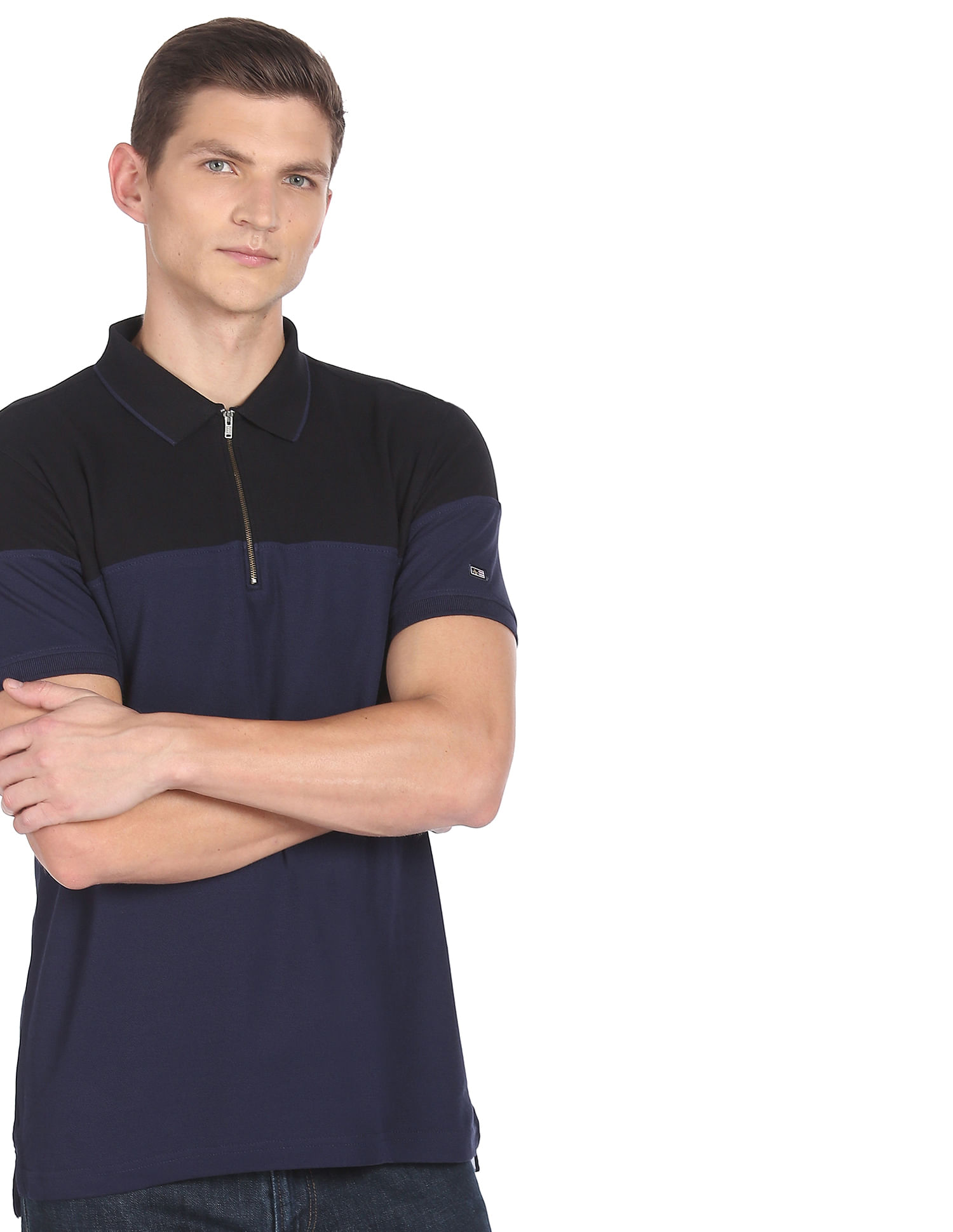 Arrow Sports Zip Placket Colour Block Pique Polo Shirt