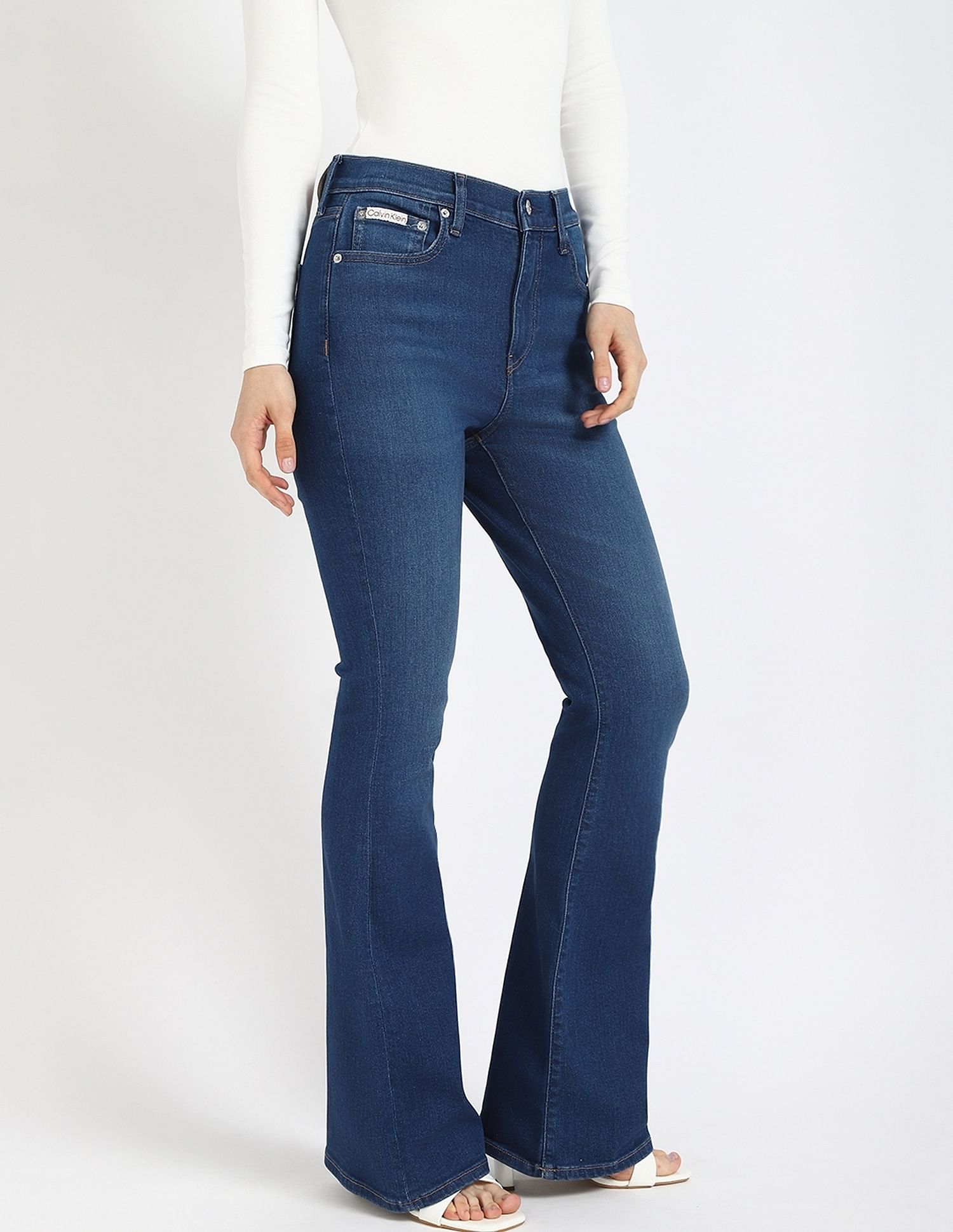 Calvin Klein Jeans Mid-Wash Flared-Fit Mid Rise Jeans