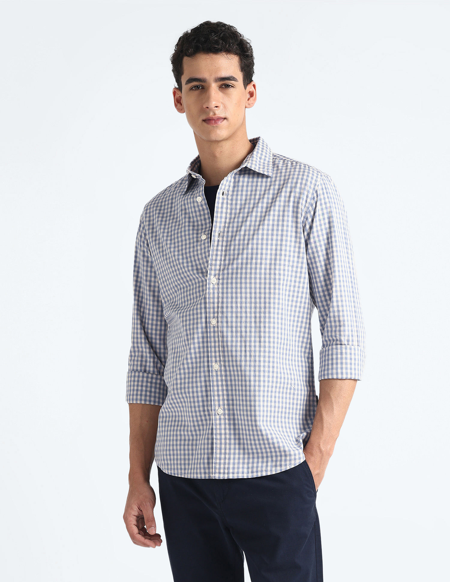 Flying Machine Gingham Check Slim Fit Shirt