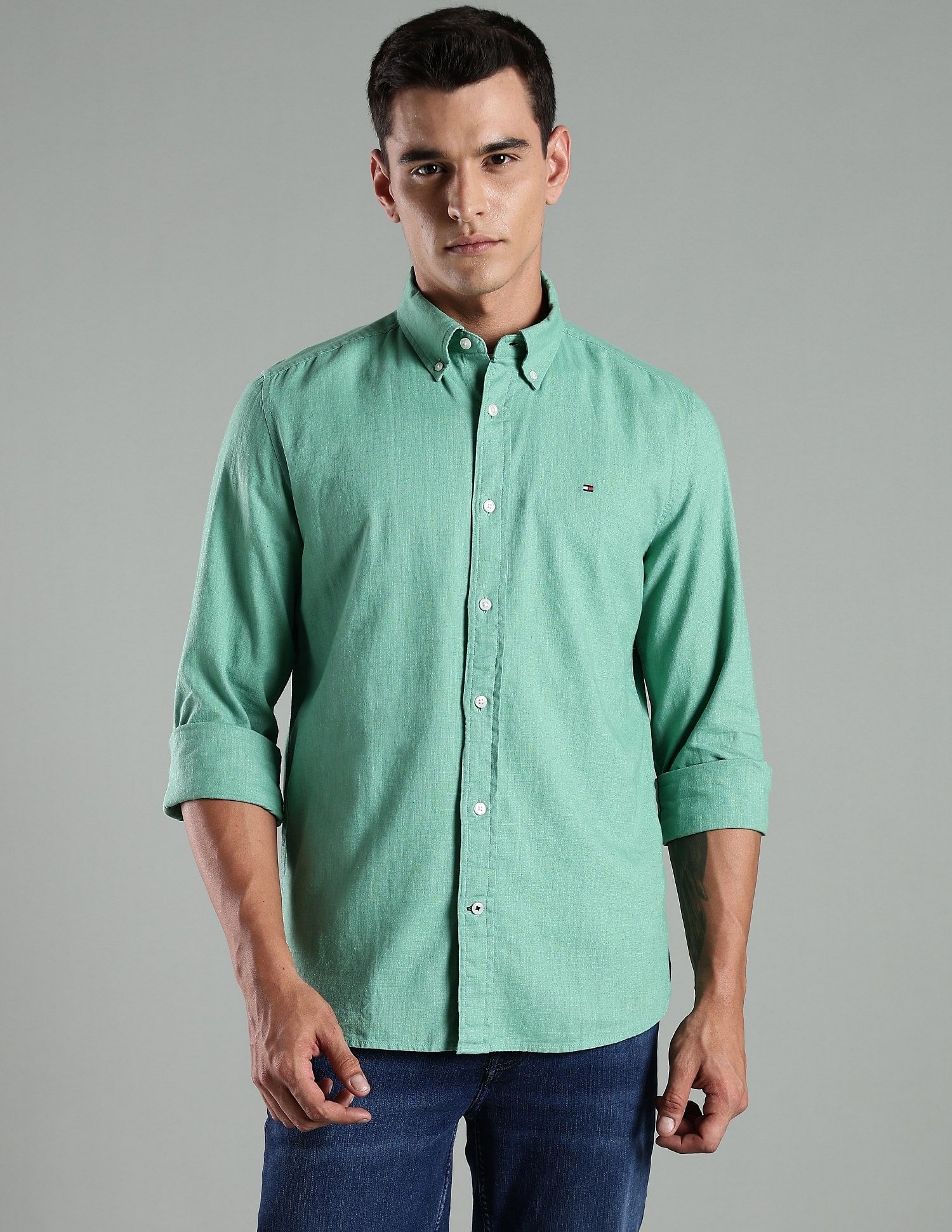 Tommy Hilfiger Solid Regular Fit Linen Shirt