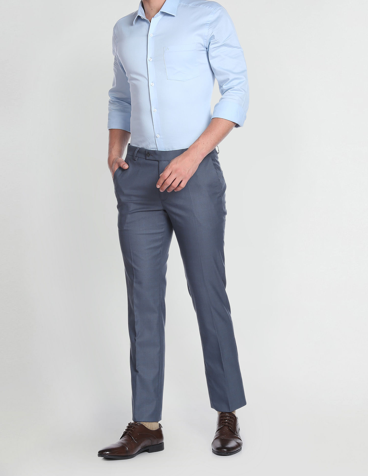 Buy Haul Chic Men Morpich & Skyblue Solid Synthetic Single Formal Trousers  Online at Best Prices in India - JioMart.