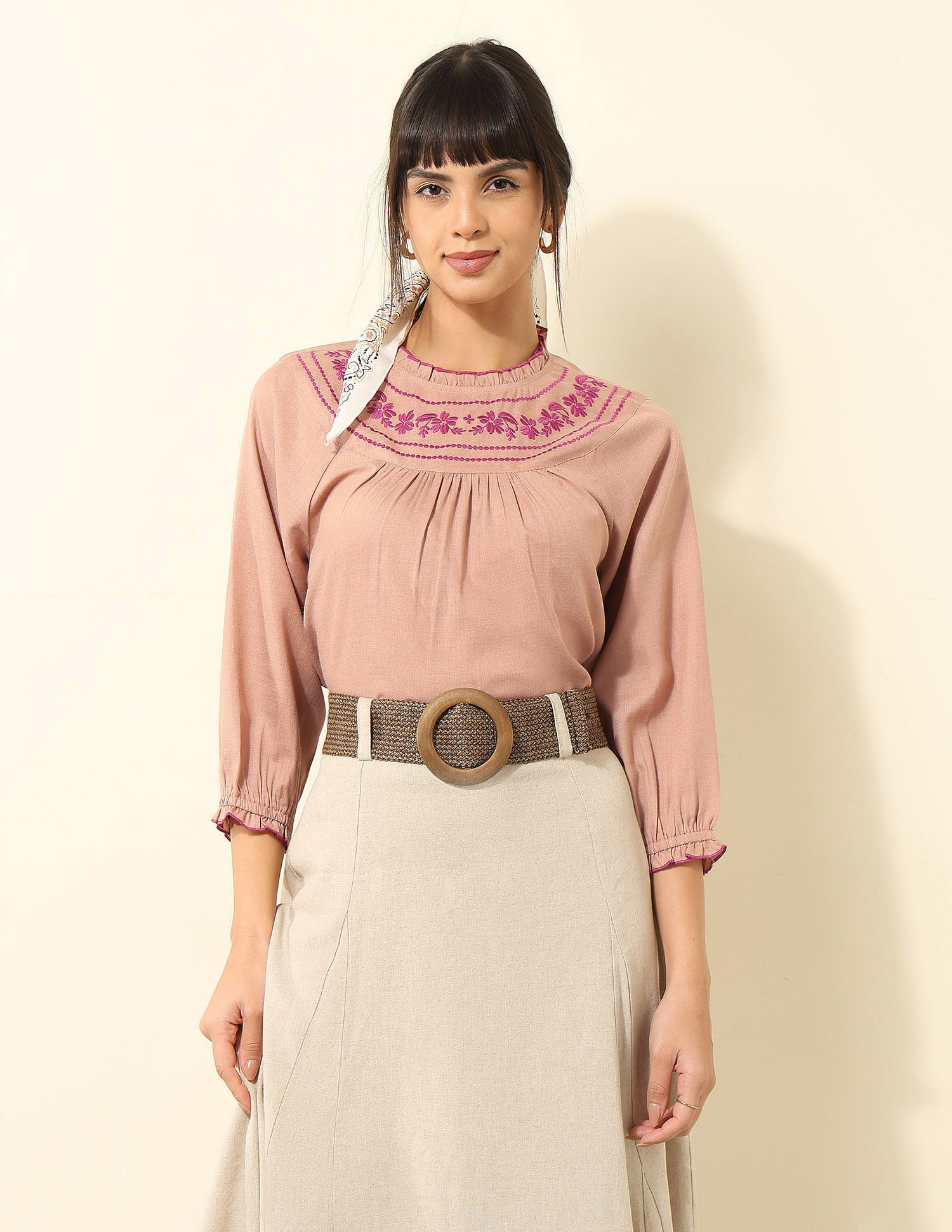 U.S. Polo Assn. Women Yoke Embroidered Frill Top