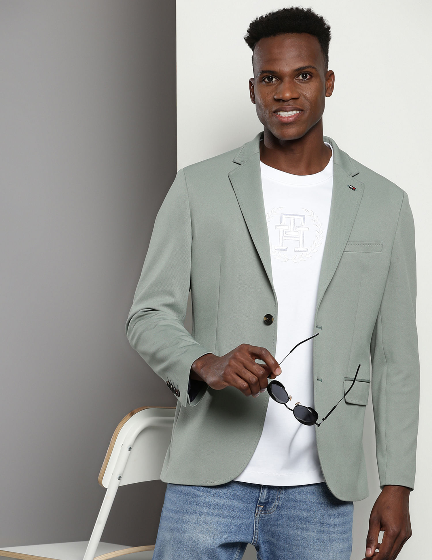 Tommy Hilfiger Notch Lapel Collar Dobby Blazer