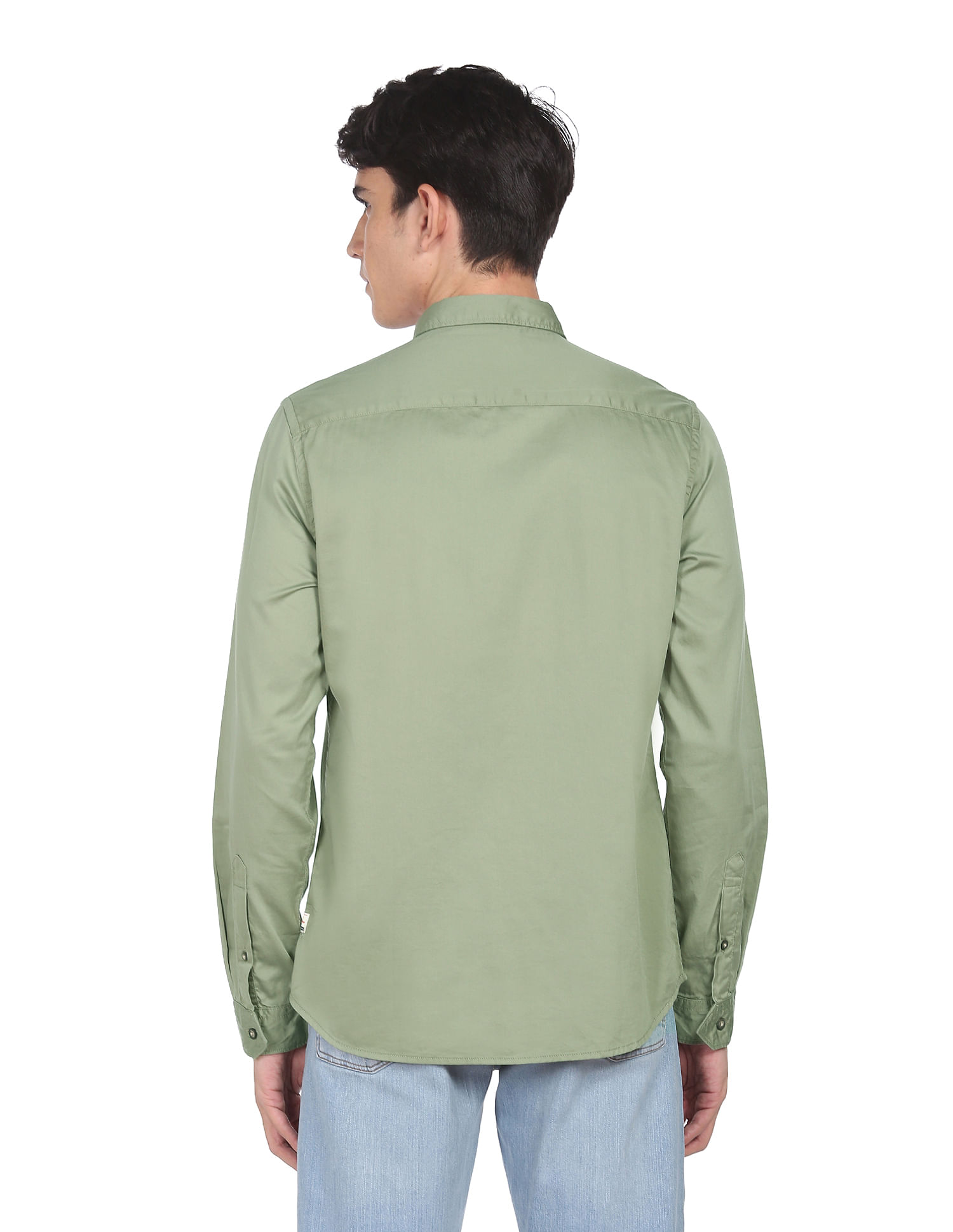 Flying Machine Solid Spread Collar Cotton Shirt