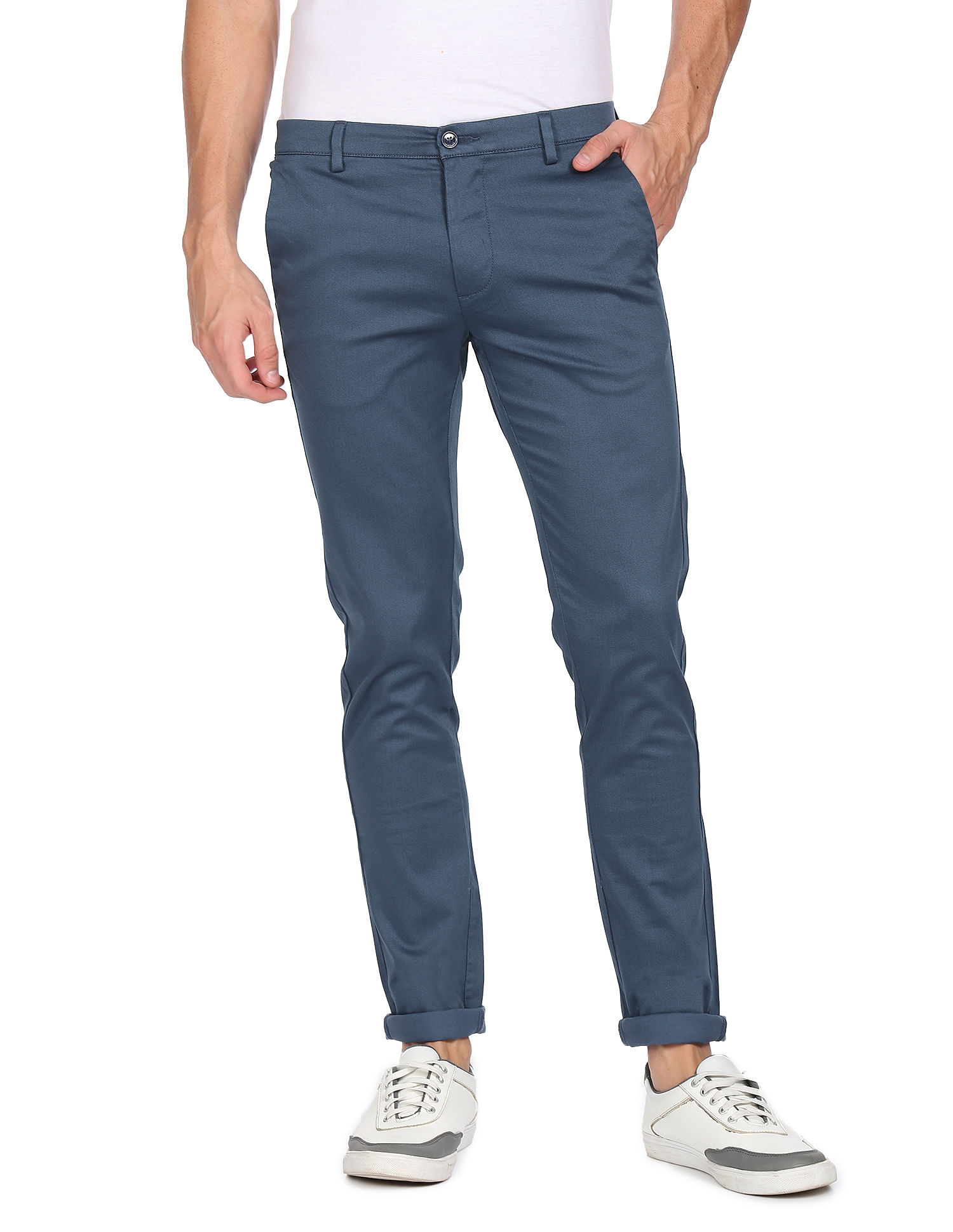 Dark Blue Slim Fit Lace Up Pants for Men by GentWithcom