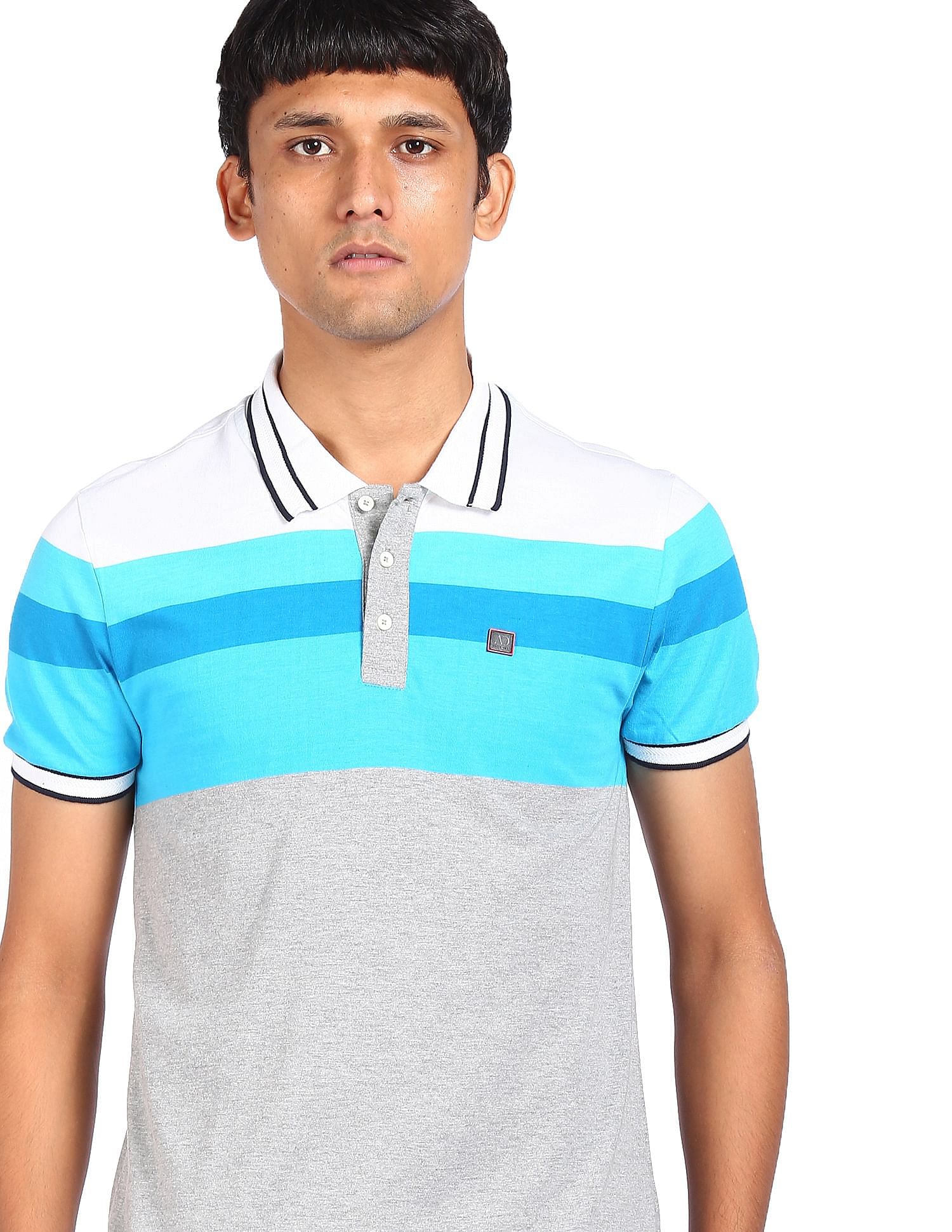 AD by Arvind Cotton Striped Polo Shirt