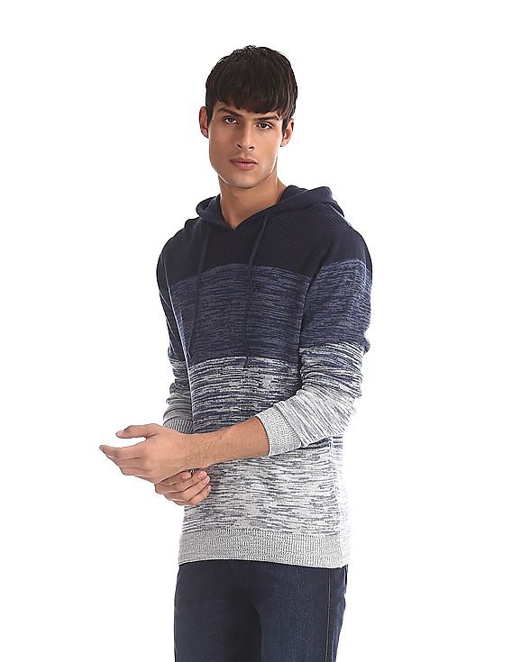 Aeropostale Blue Knit Pattern Hooded Sweater