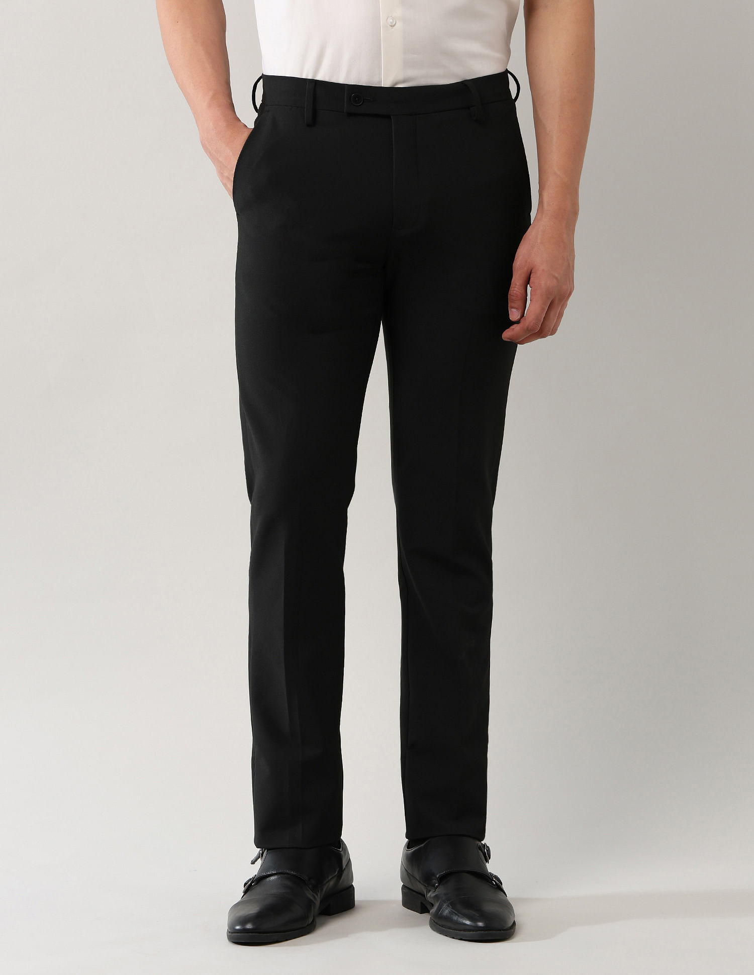 Arrow Mid Rise Solid Polyester Trousers