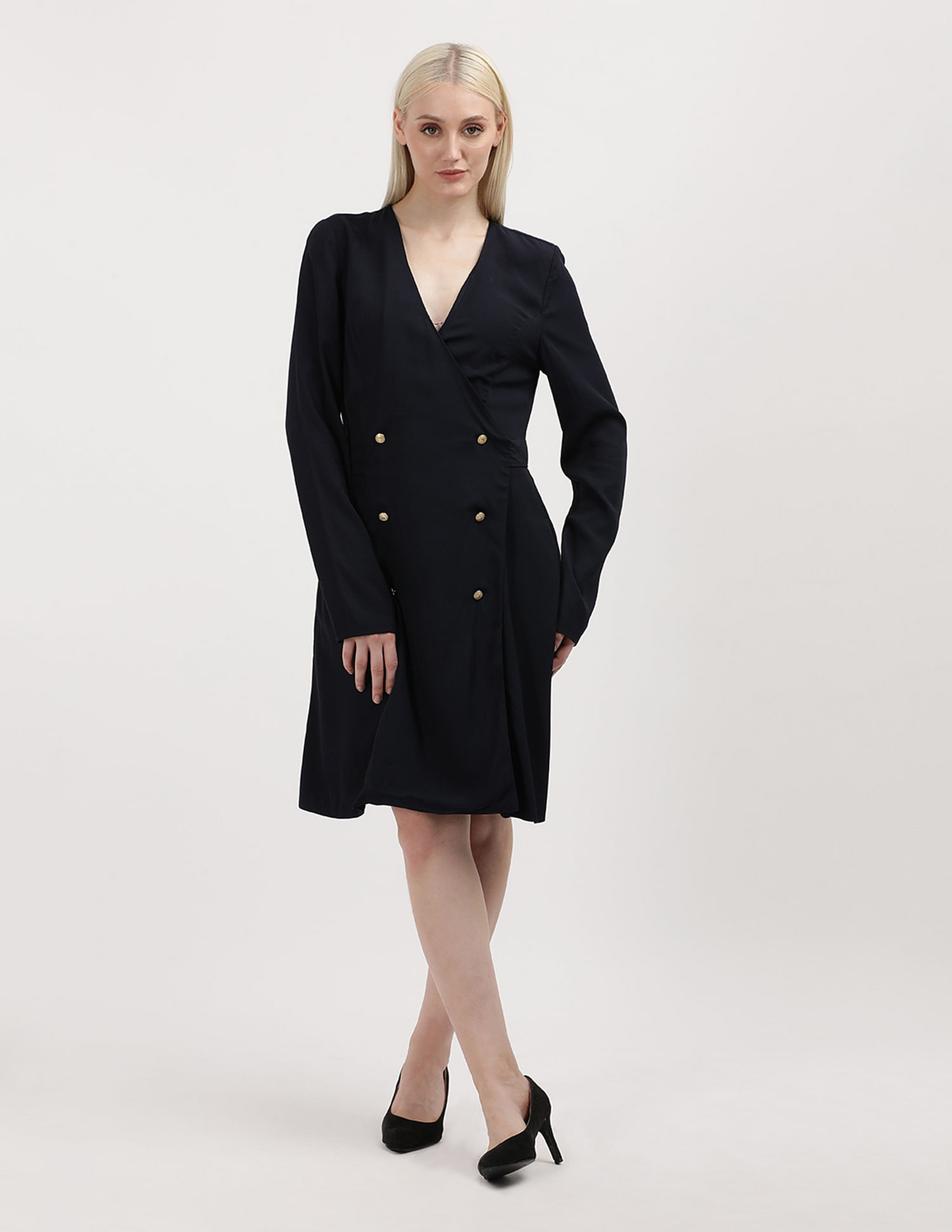 Tommy Hilfiger Gold Button Viscose Wrap Dress