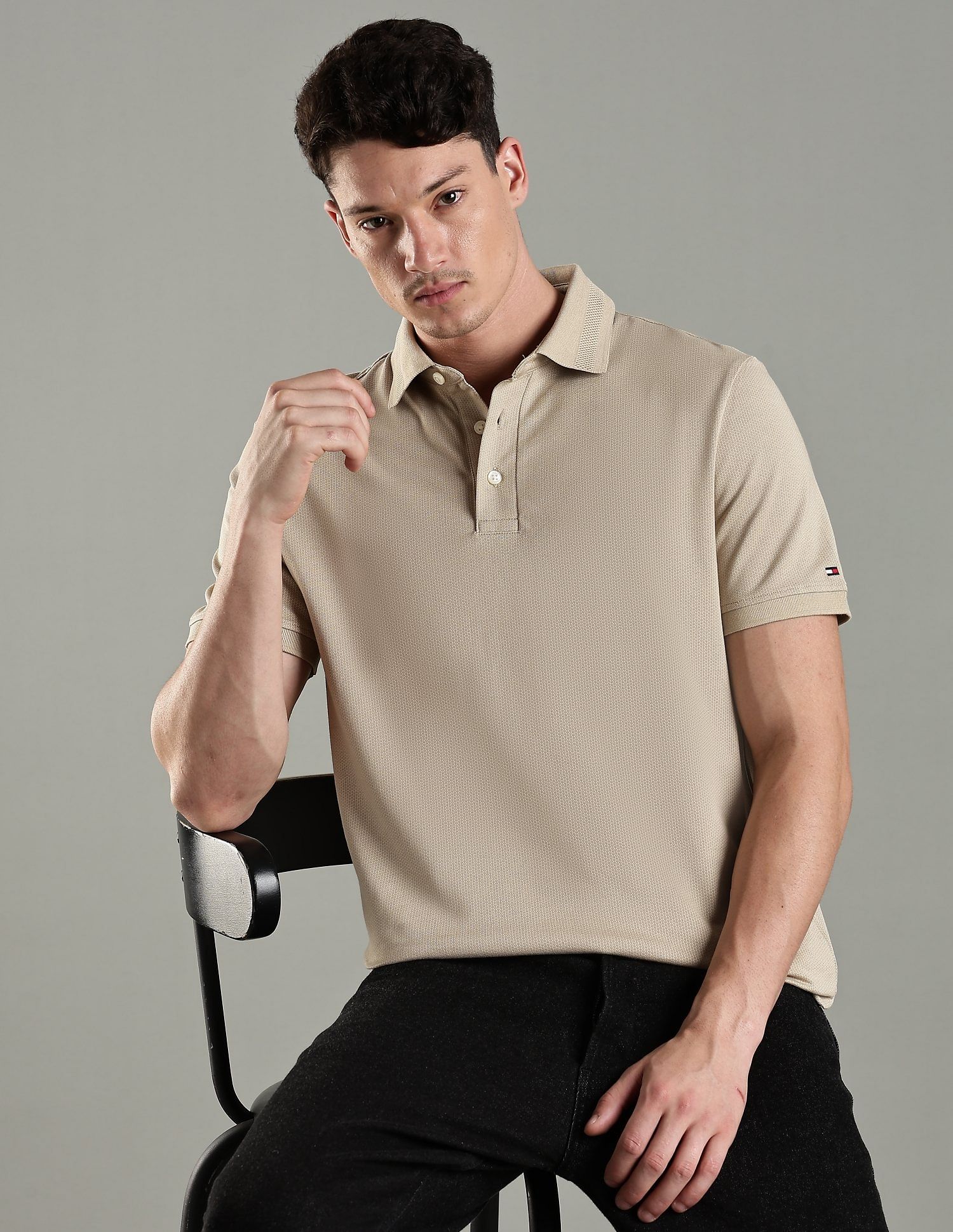 Tommy Hilfiger Solid Regular Fit Cotton Polo T-Shirt