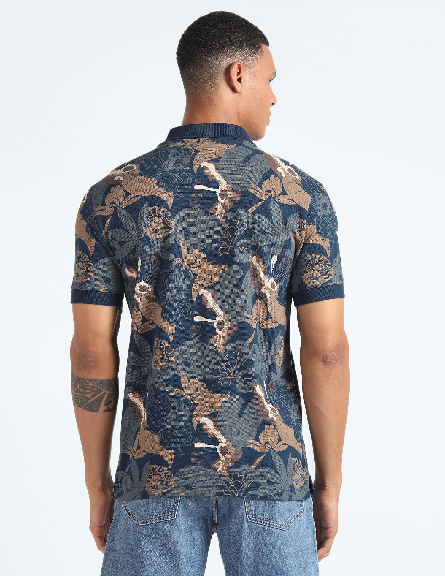 Flying Machine Tropical Print Pique Polo Shirt