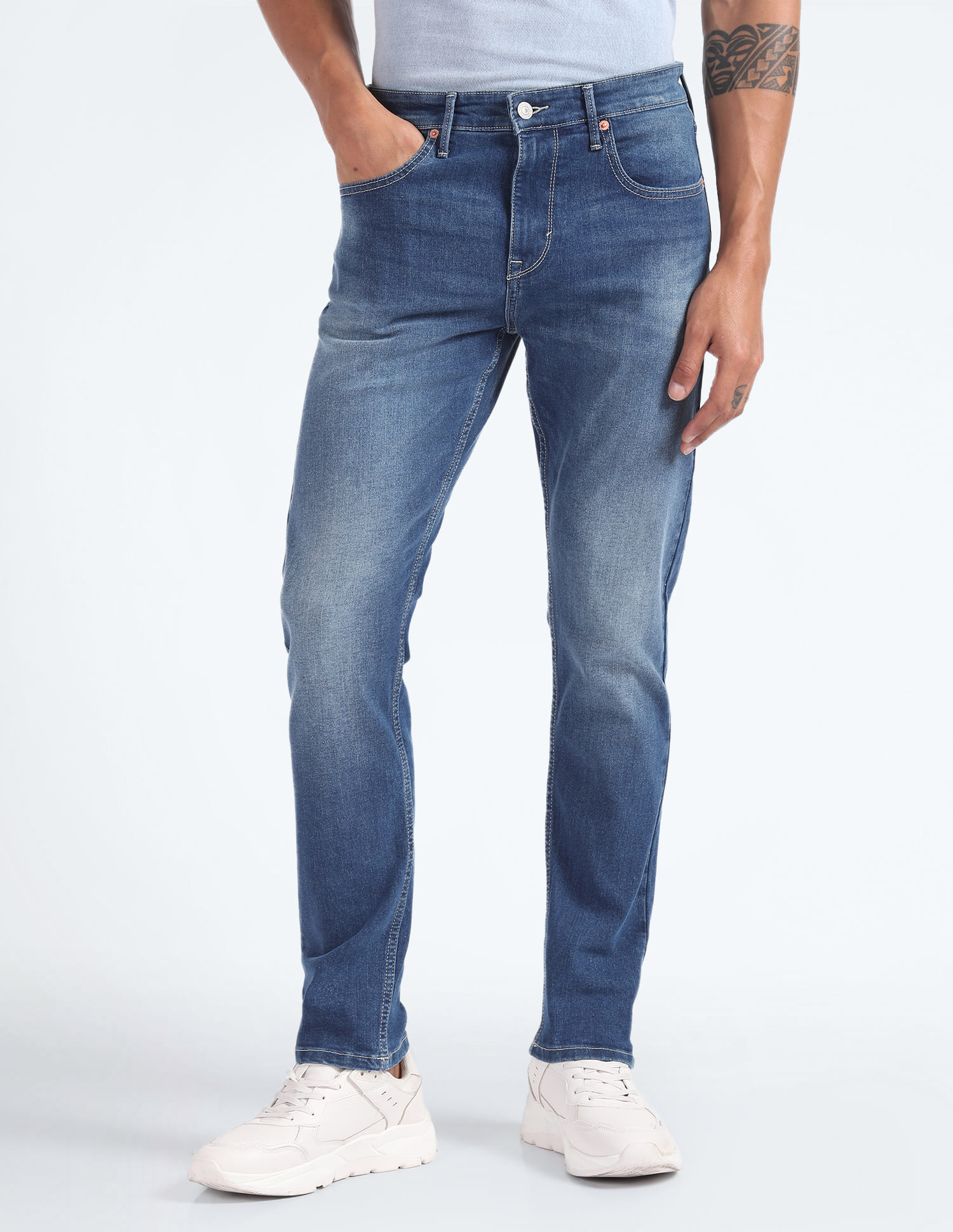 Buy Flying Machine Mid Rise Slash Slim Tapered Jeans