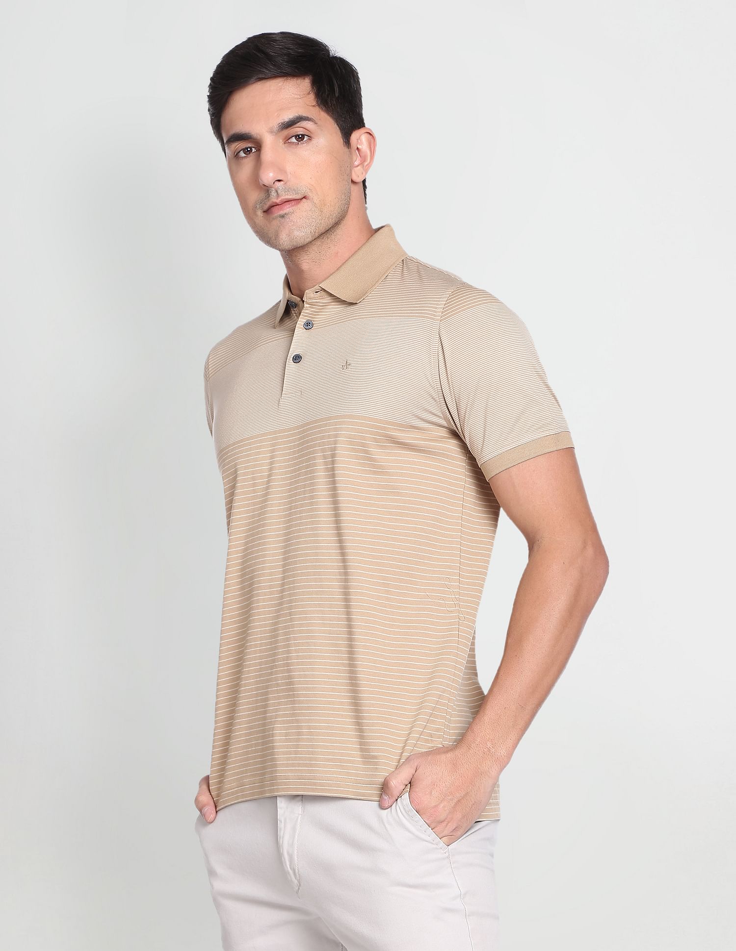 Arrow Horizontal Striped Mercerised Cotton Polo Shirt