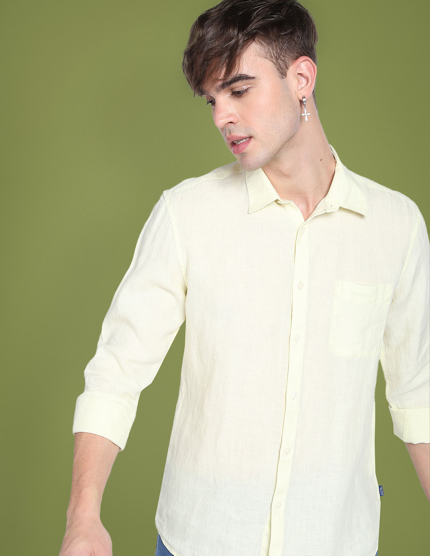 Flying Machine Solid Linen Shirt
