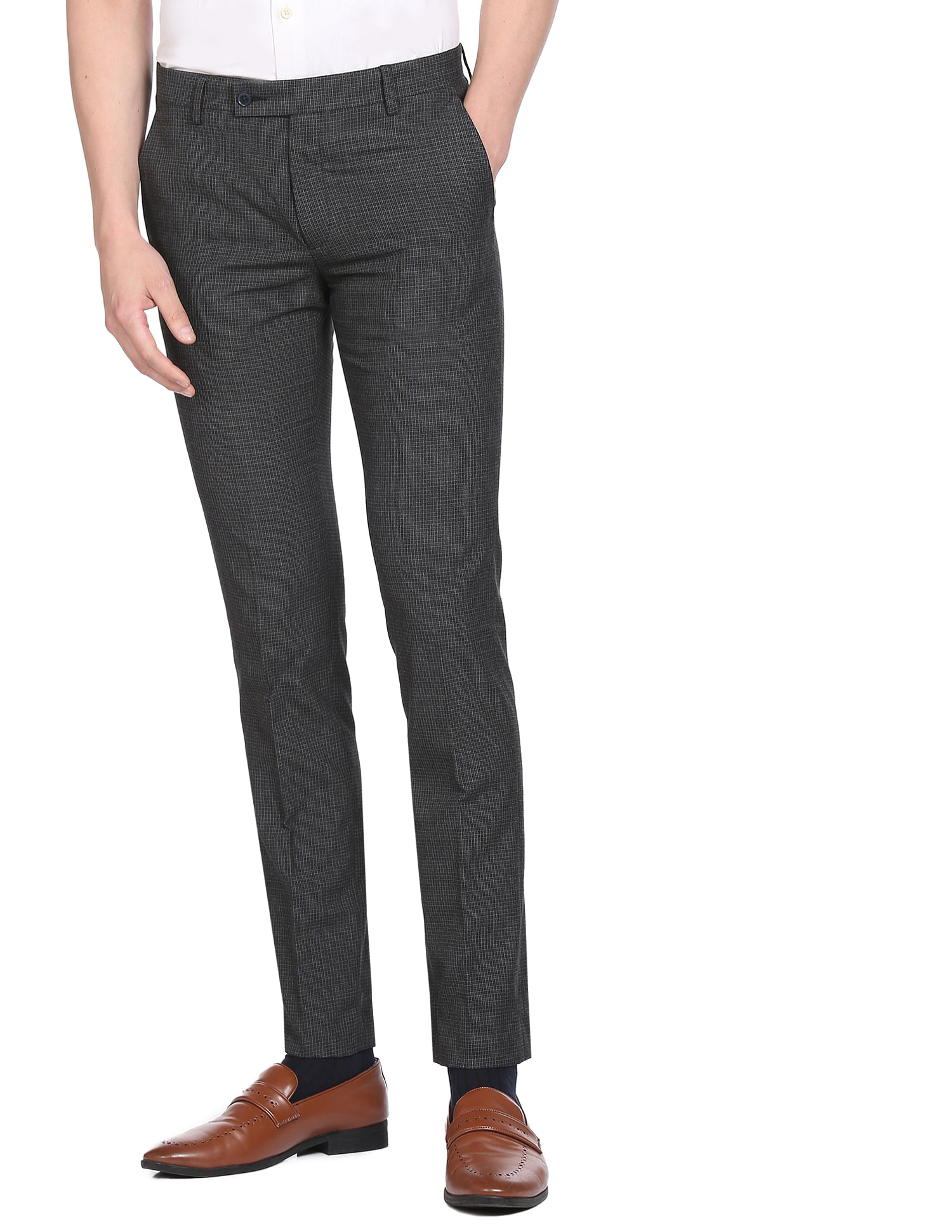 Buy Arrow Hudson Regular Fit Windowpane Check Formal Trousers - NNNOW.com