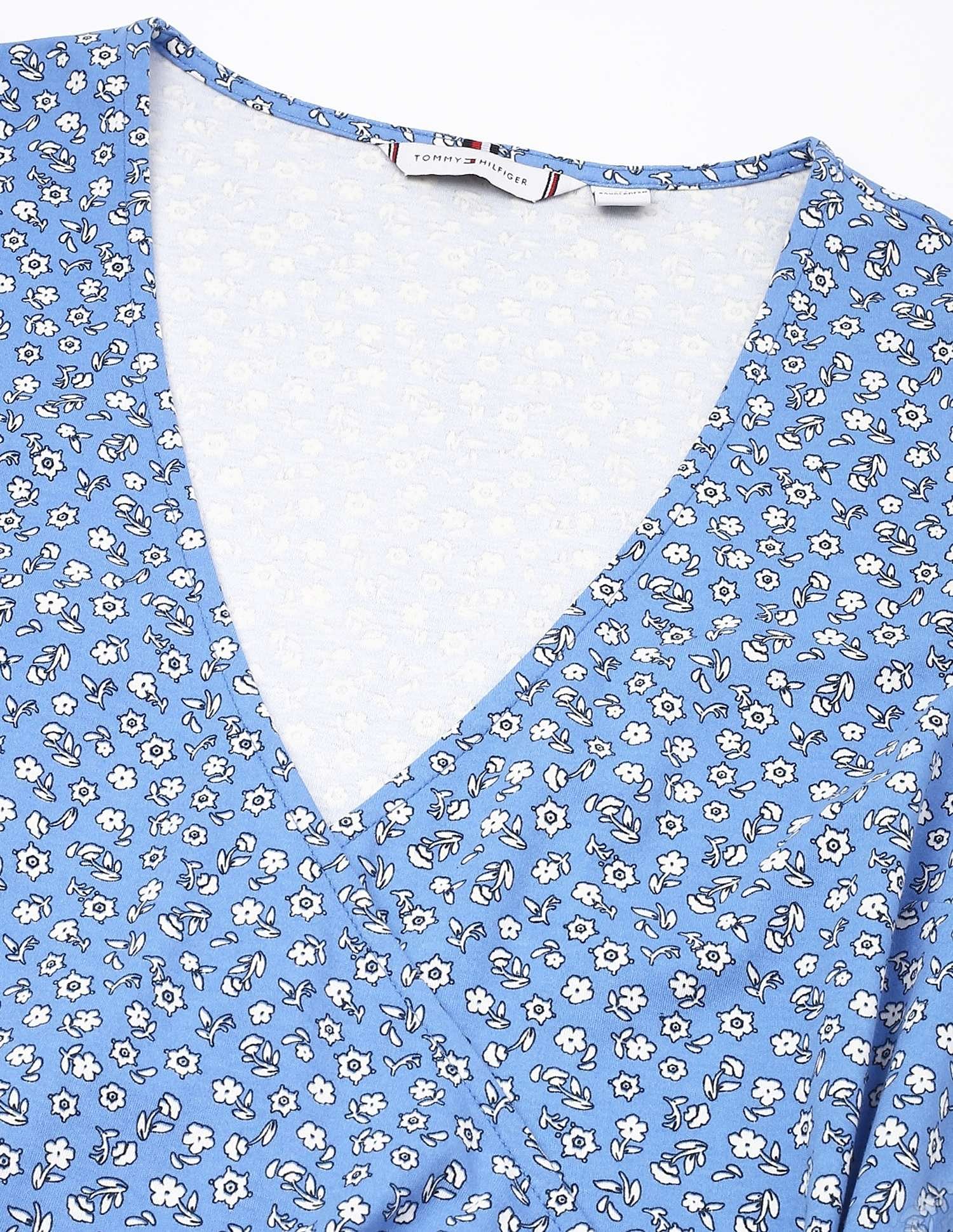 Tommy Hilfiger Cotton Wrap Neck Wrap Dress