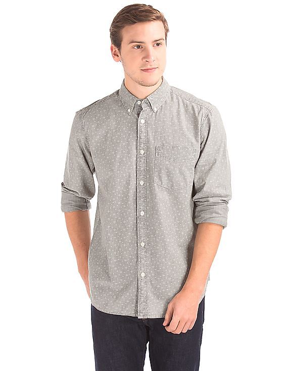 Buy GAP Men Men Grey Print Denim Shirt 