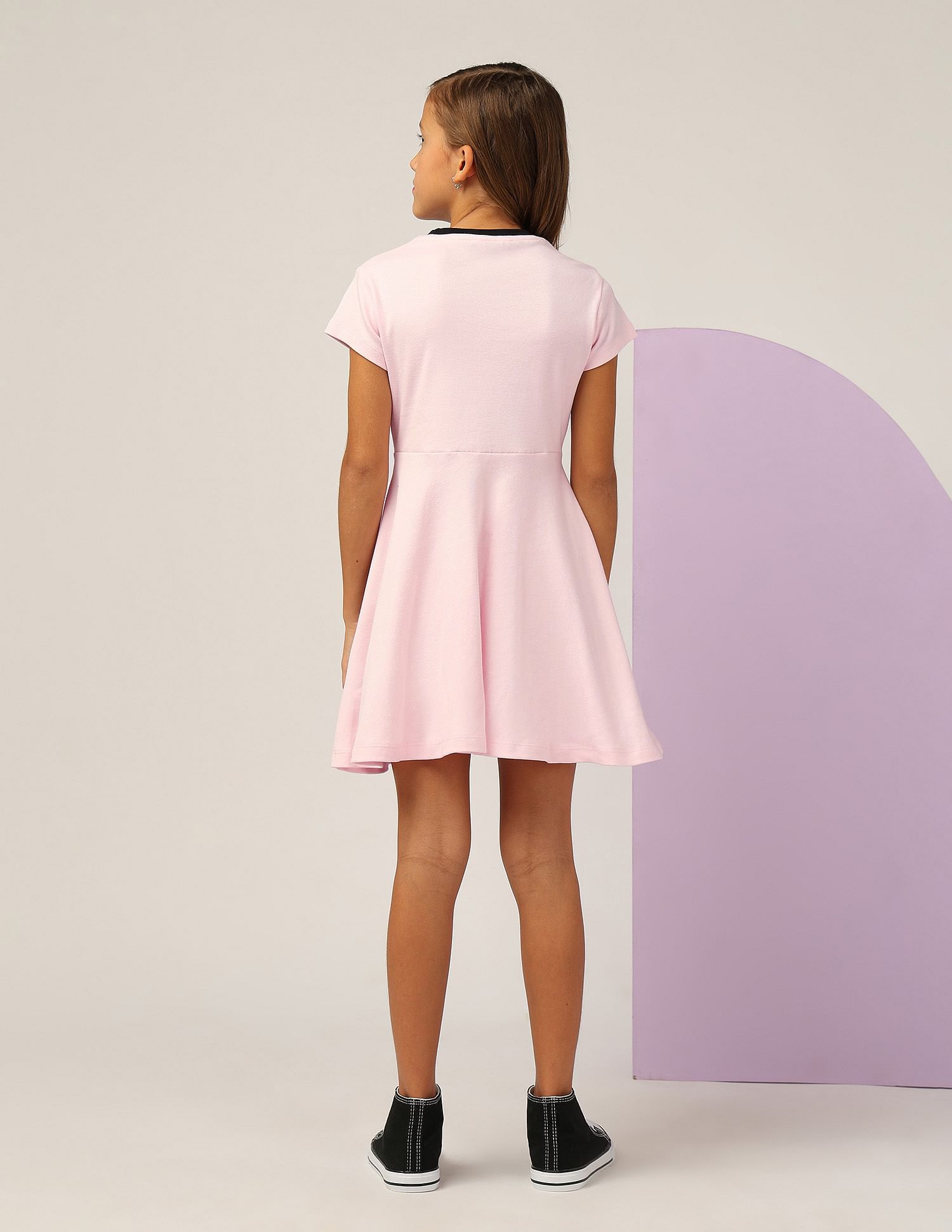 U.S. Polo Assn. Kids Girls Brand Printed Fit And Flare Dress