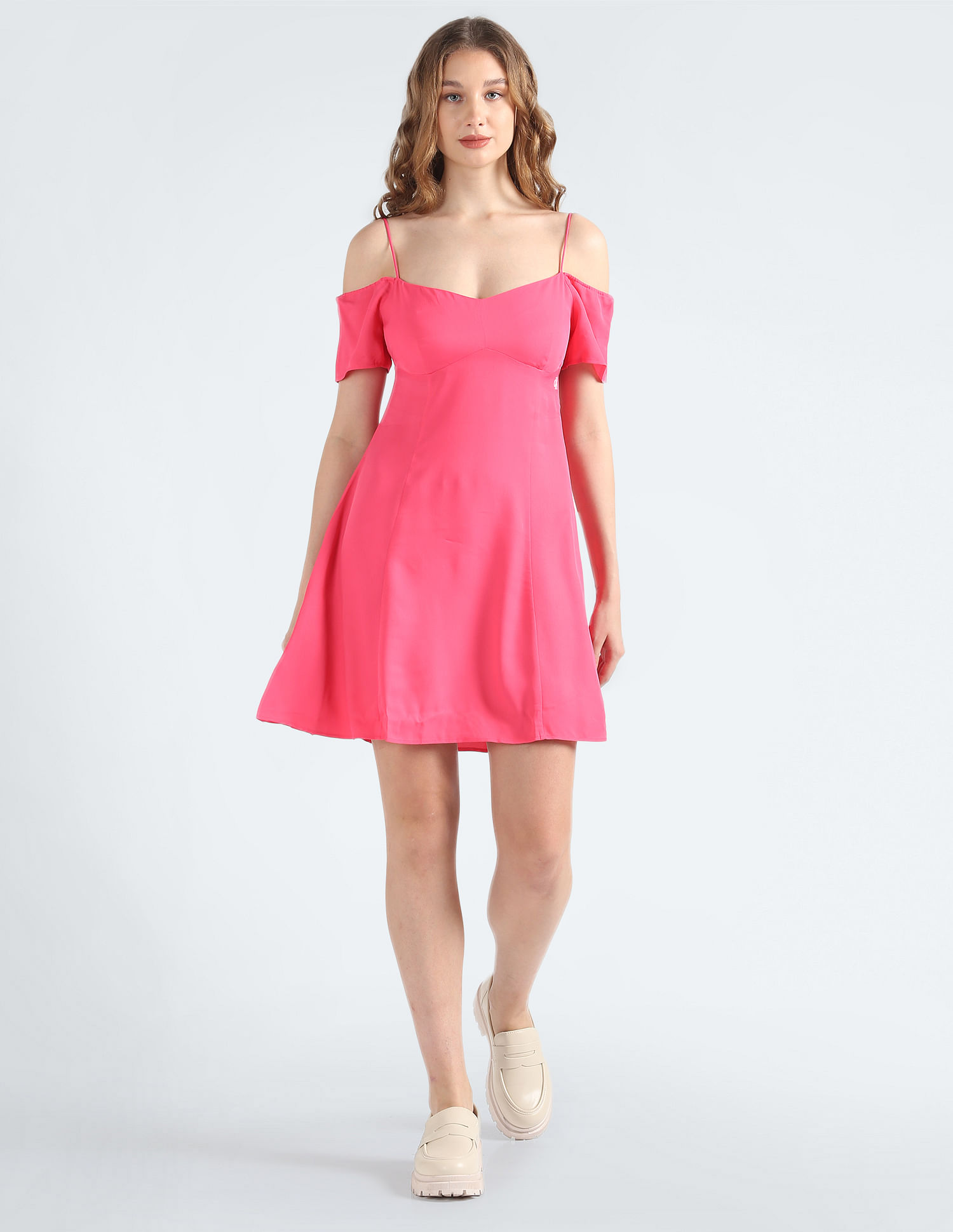 Calvin klein pink off the hot sale shoulder dress