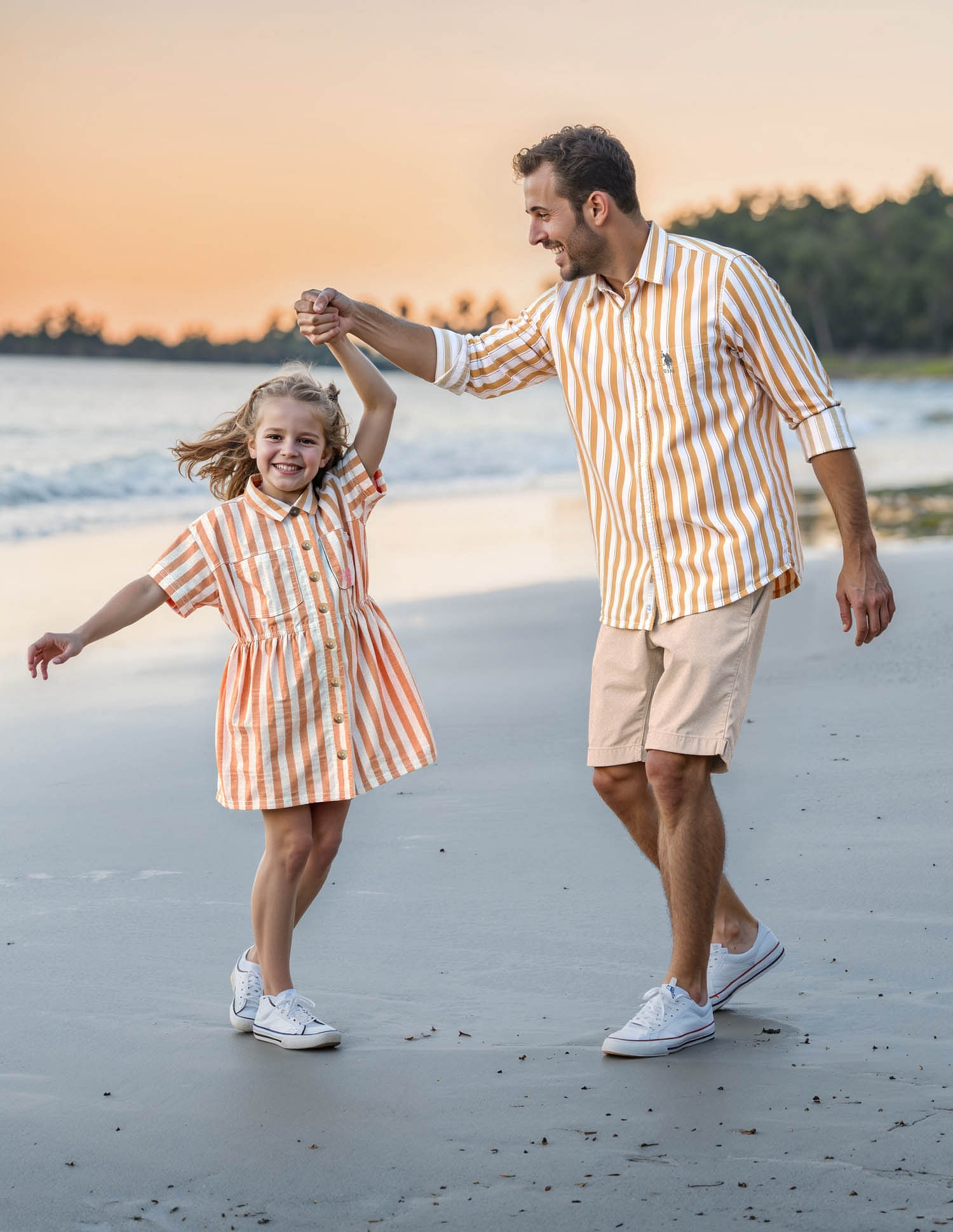 U.S. Polo Assn. Kids Girls Vertical Striped Shirt Dress