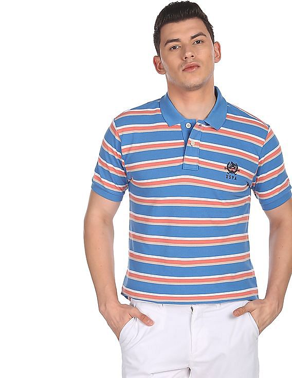 Light blue striped polo shirt hotsell