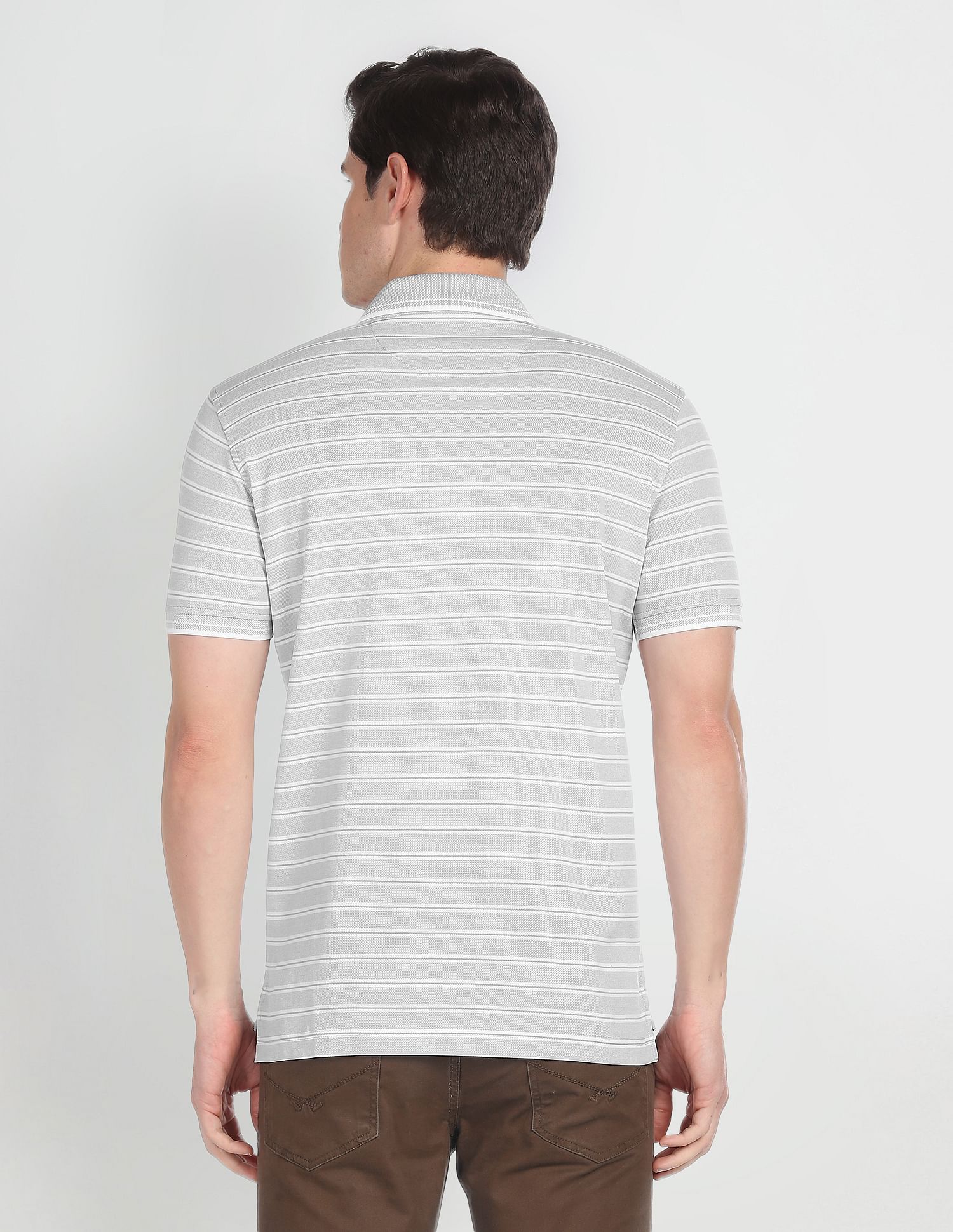 Arrow Mercerised Cotton Horizontal Stripe Polo Shirt