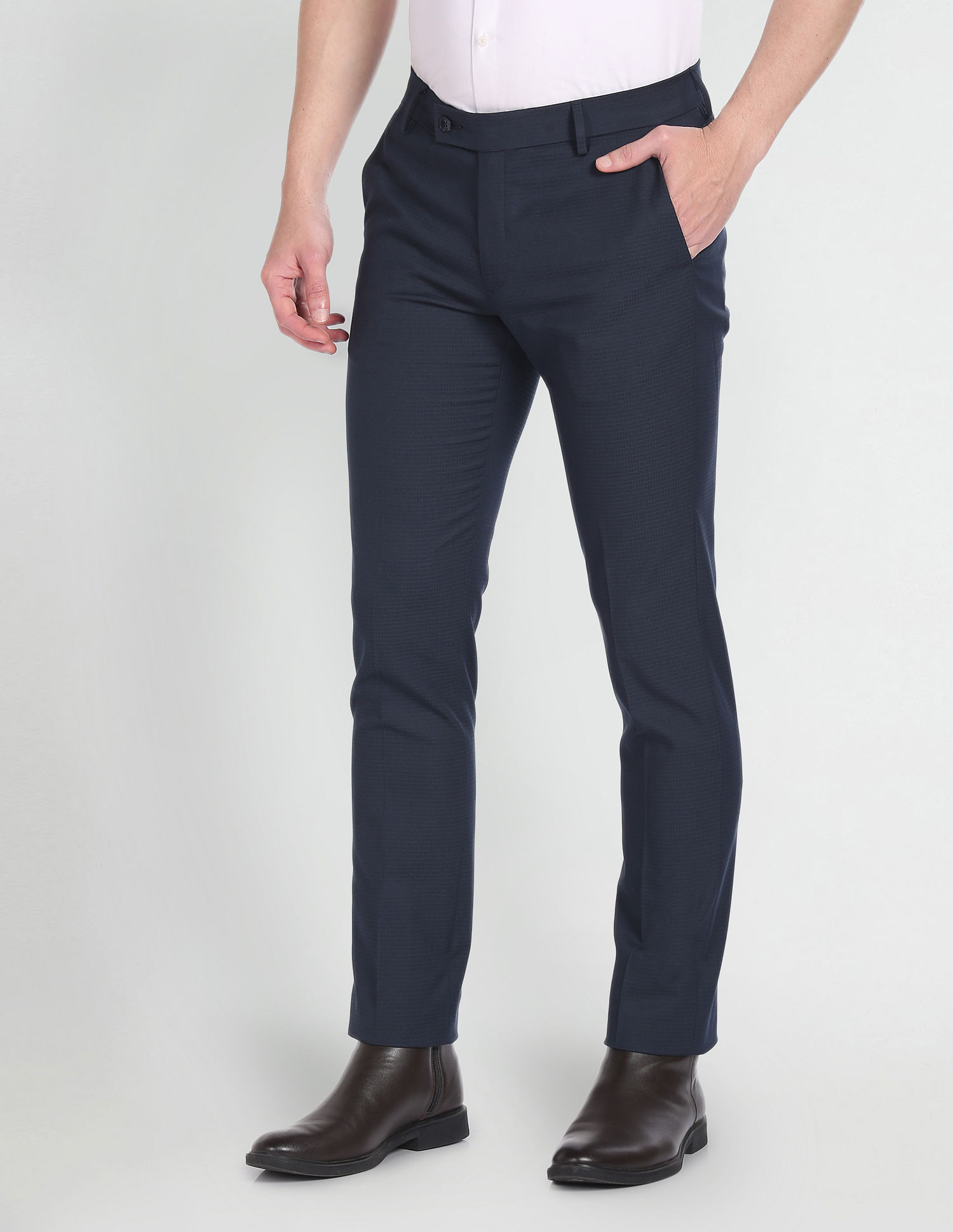 Arrow Microcheck Hudson Regular Fit Trousers