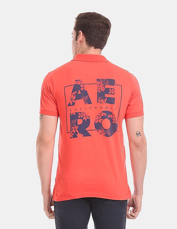 Aeropostale Men Red Brand Print Pique Polo Shirt
