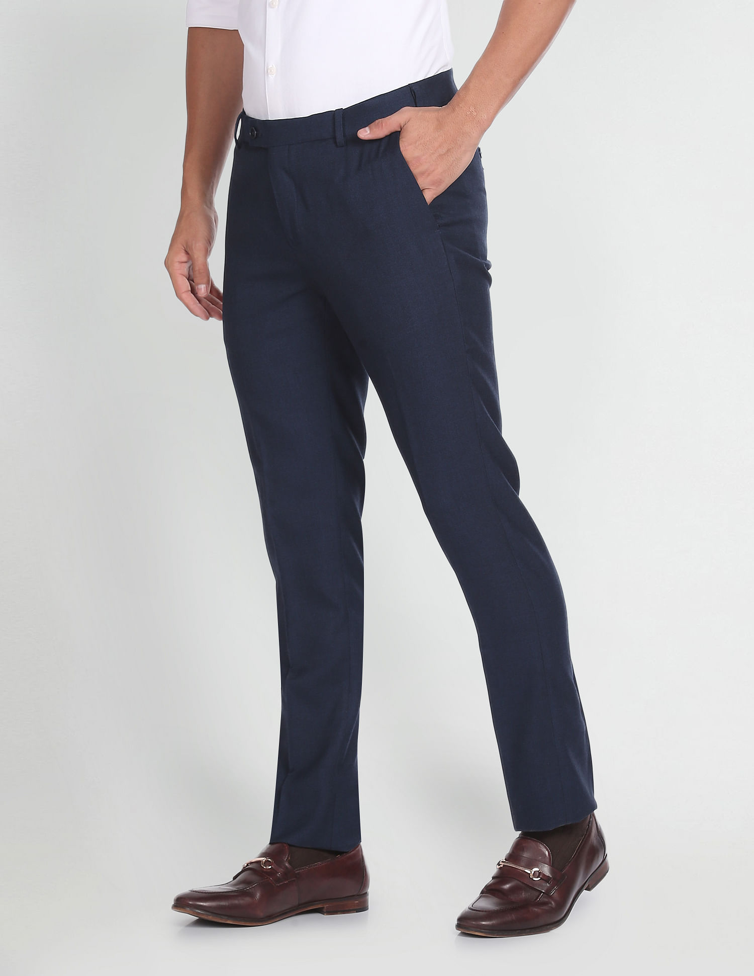 Buy Men's Arrow Regular Fit Solid Trousers with Button Closure and Pockets  Online | Centrepoint UAE