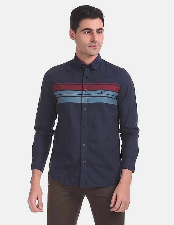 Arrow Sports Chest Stripe Button Down Collar Cotton Casual Shirt