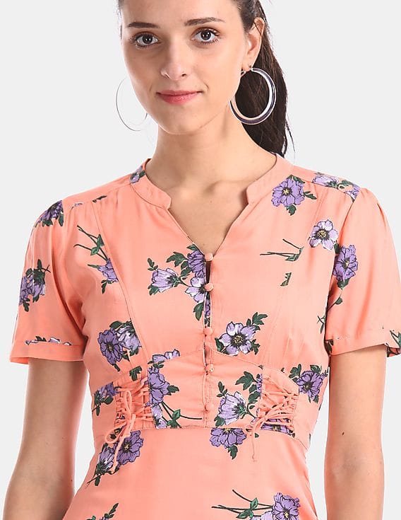 aeropostale pink floral dress Floral V-Neck Lace Midi Dress