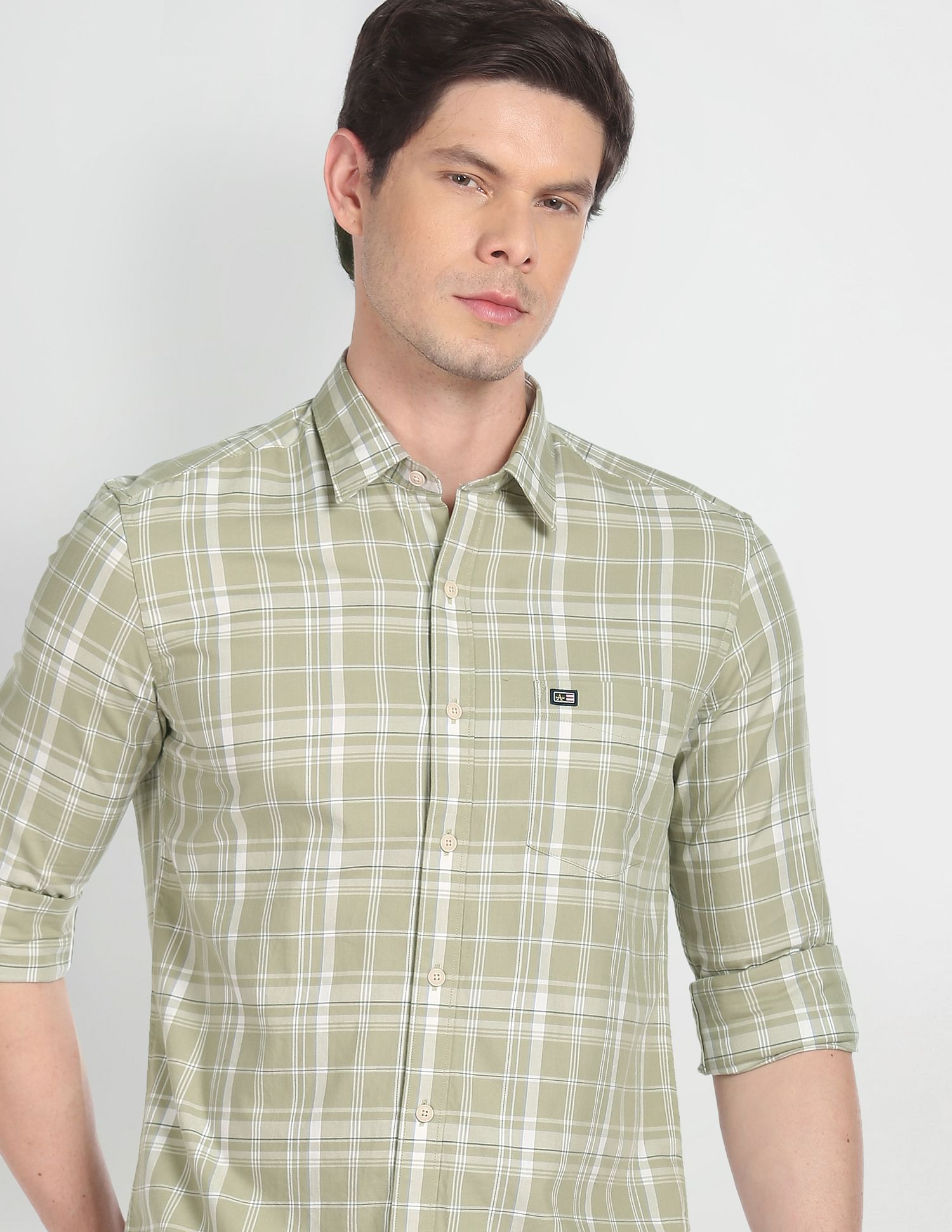 Arrow Sports Point Collar Plaid Check Casual Shirt
