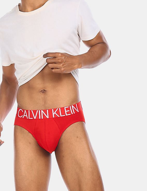 Buy Calvin Klein Underwear Men Red Elasticized Waist Logo Solid Hip Briefs  