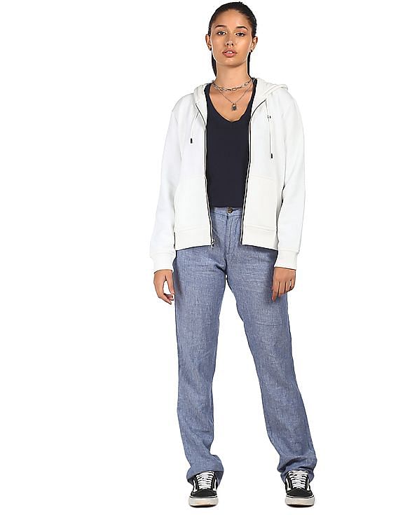 Buy Tommy Hilfiger Women White Corp Logo Hooded Sweatshirt