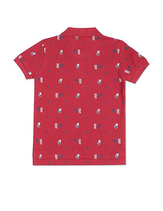U.S. Polo Assn. Kids Boys Red Pique Printed Polo Shirt