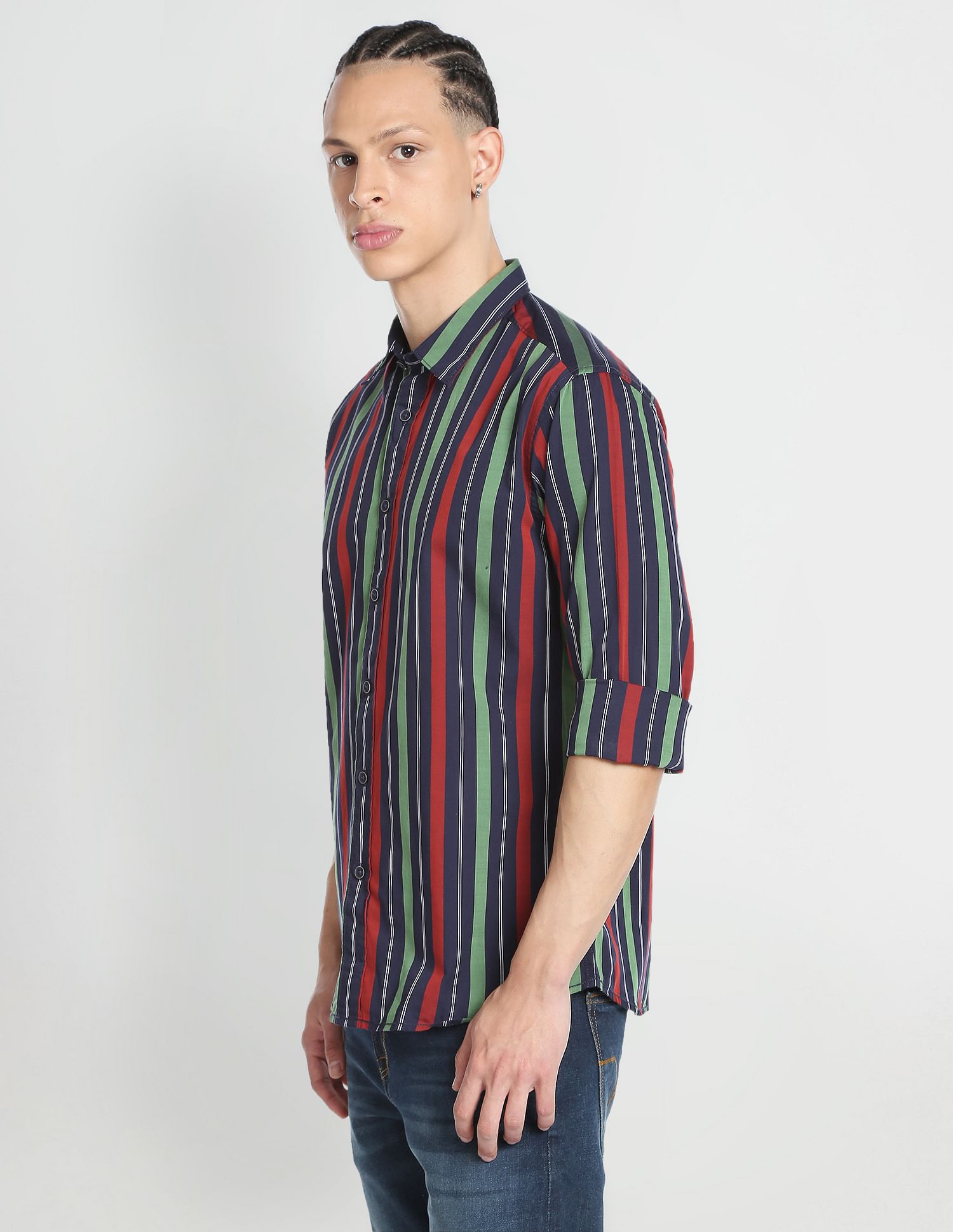 Flying Machine Spread Collar Vertical Stripe Shirt