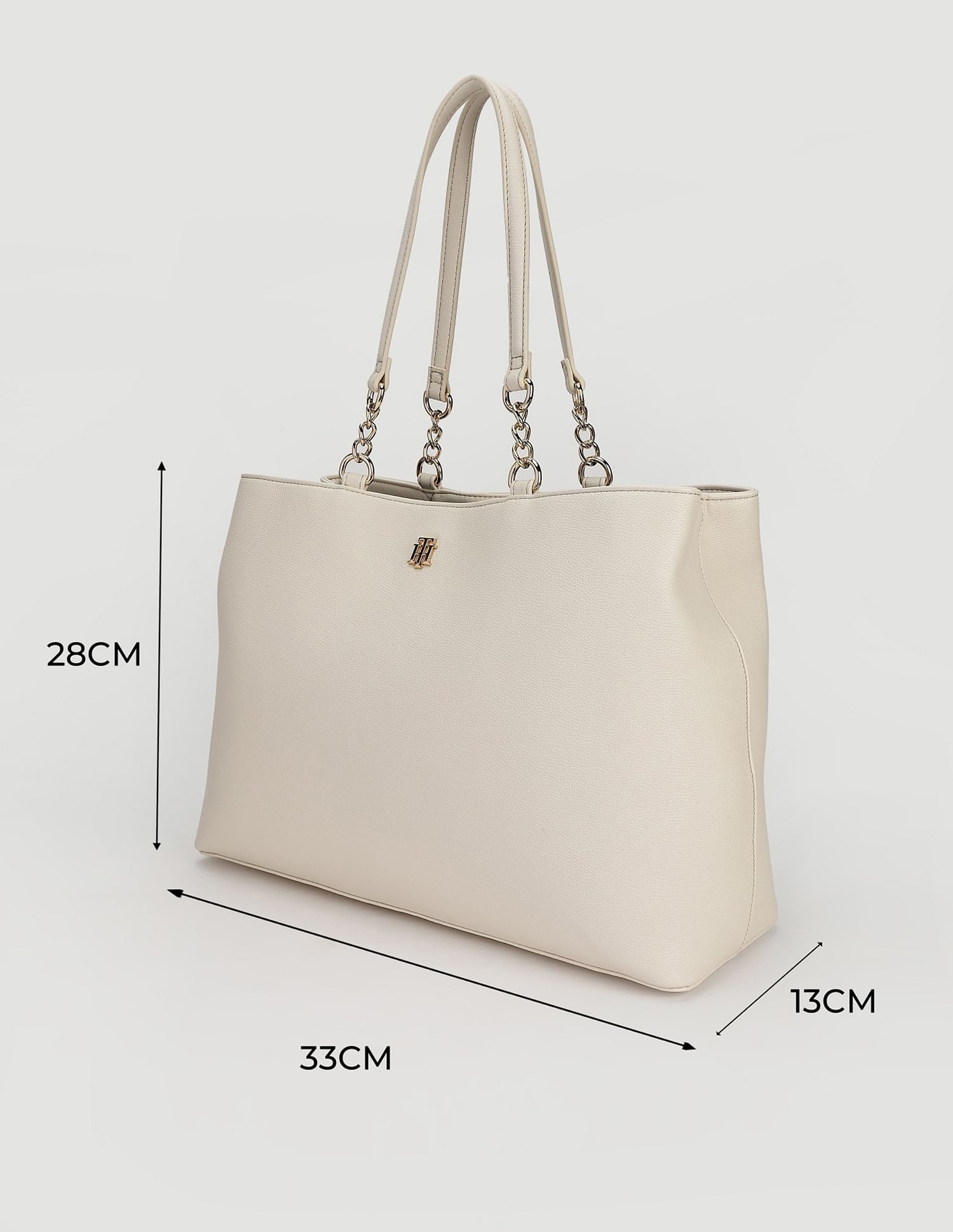 Tommy Hilfiger Solid Beige PU Totes