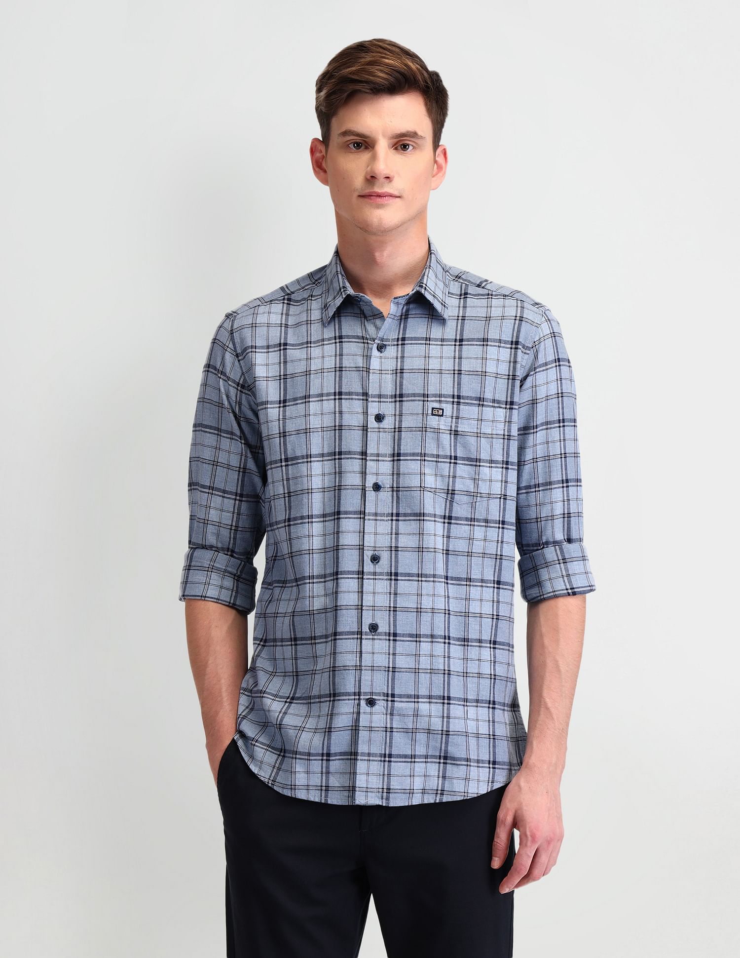 Arrow Sport Grid Tattersall Checks Cotton Shirt