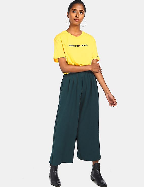 Buy Tommy Hilfiger Women Light Yellow Round Neck Logo