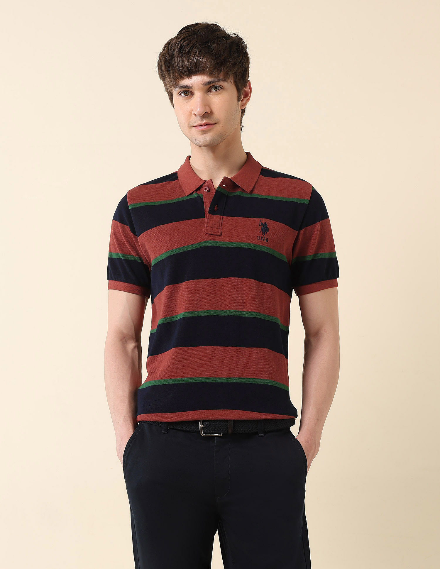 U.S. Polo Assn. Horizontal Striped Gold Cup Polo Shirt