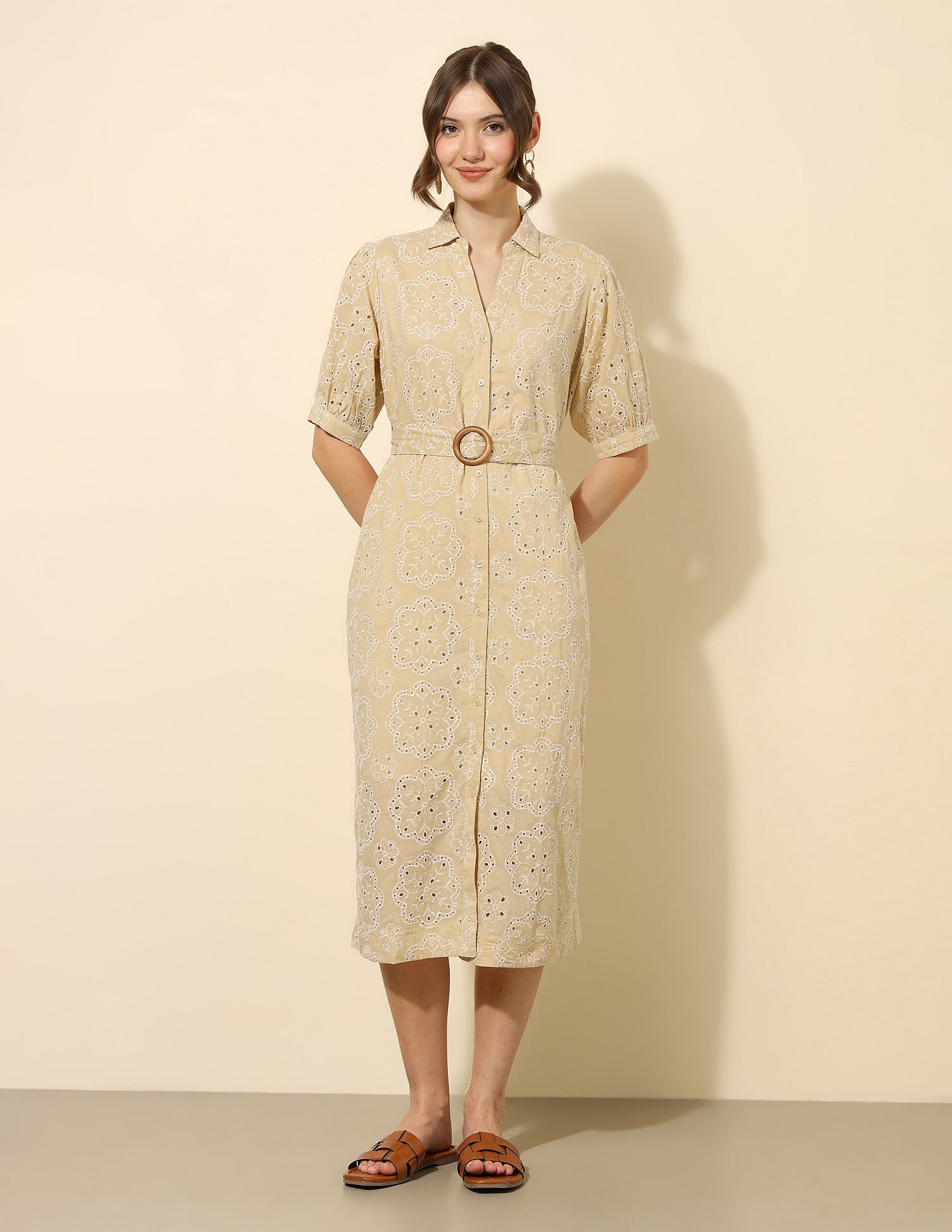 U.S. Polo Assn. Women Schiffli Midi Shirt Dress