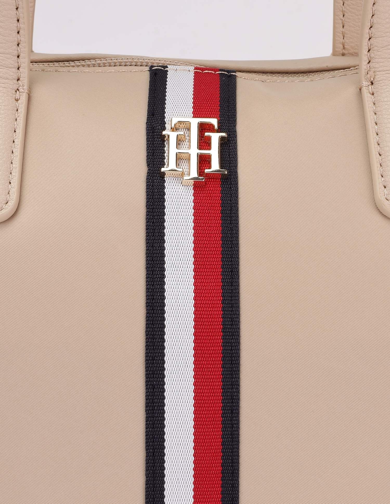 Tommy Hilfiger Solid Beige Nylon Handbag